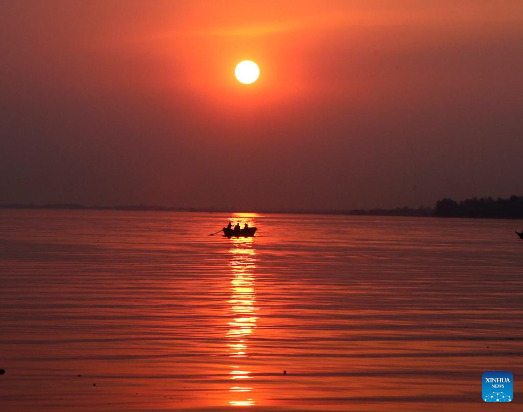 View of sunset on lake in Bhopal