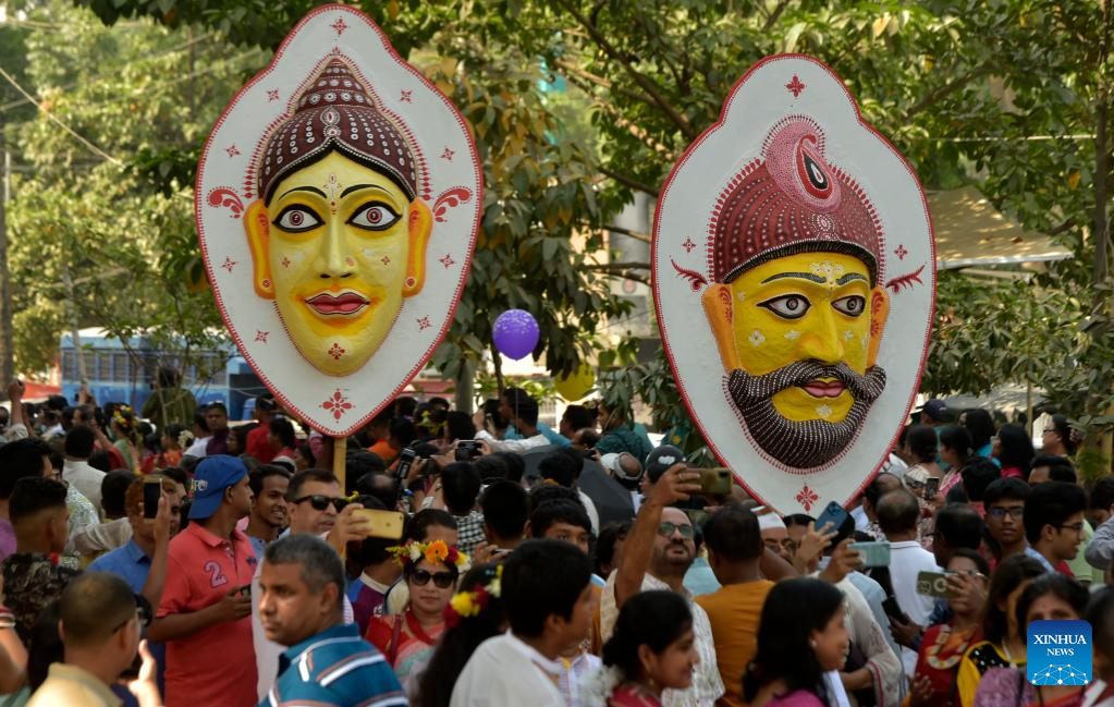 Colorful procession held to celebrate Bengali New Year in Bangladesh