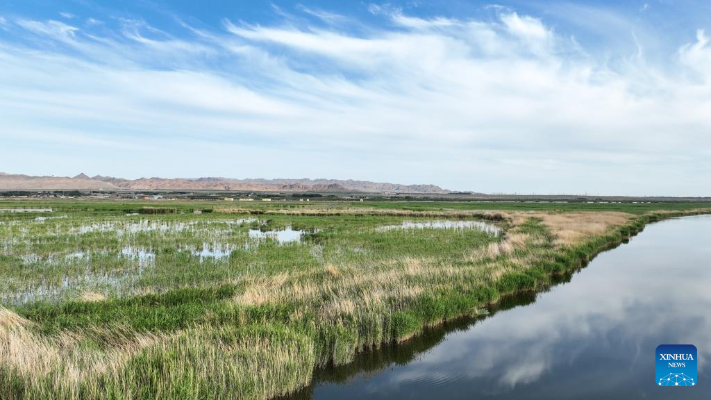 Aerial view of Ulan Suhai Lake in China's Inner Mongolia