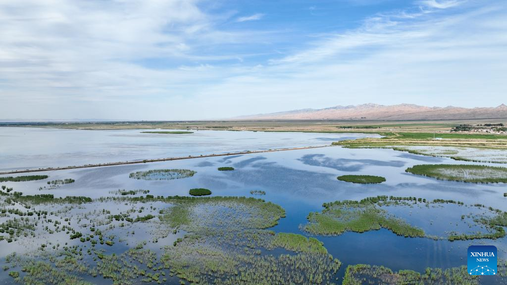 Aerial view of Ulan Suhai Lake in China's Inner Mongolia