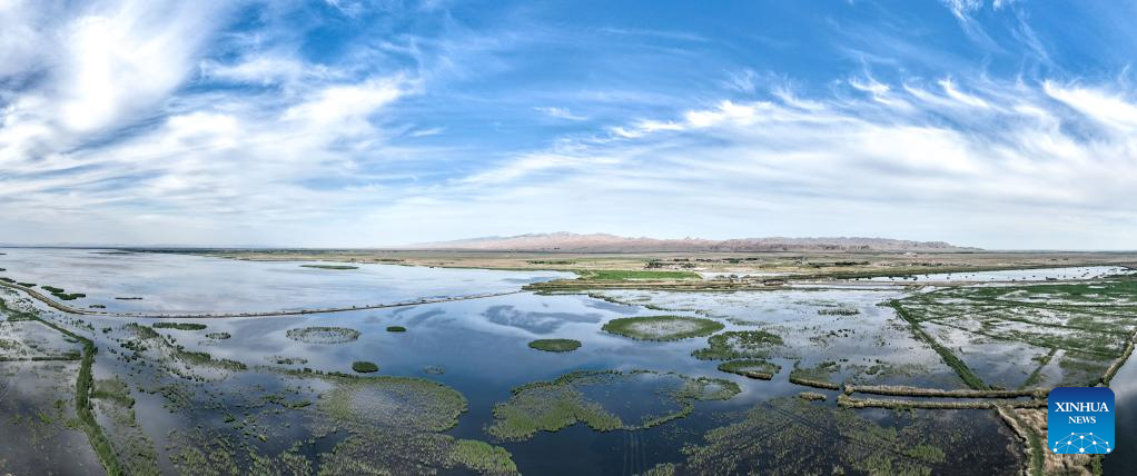 Aerial view of Ulan Suhai Lake in China's Inner Mongolia