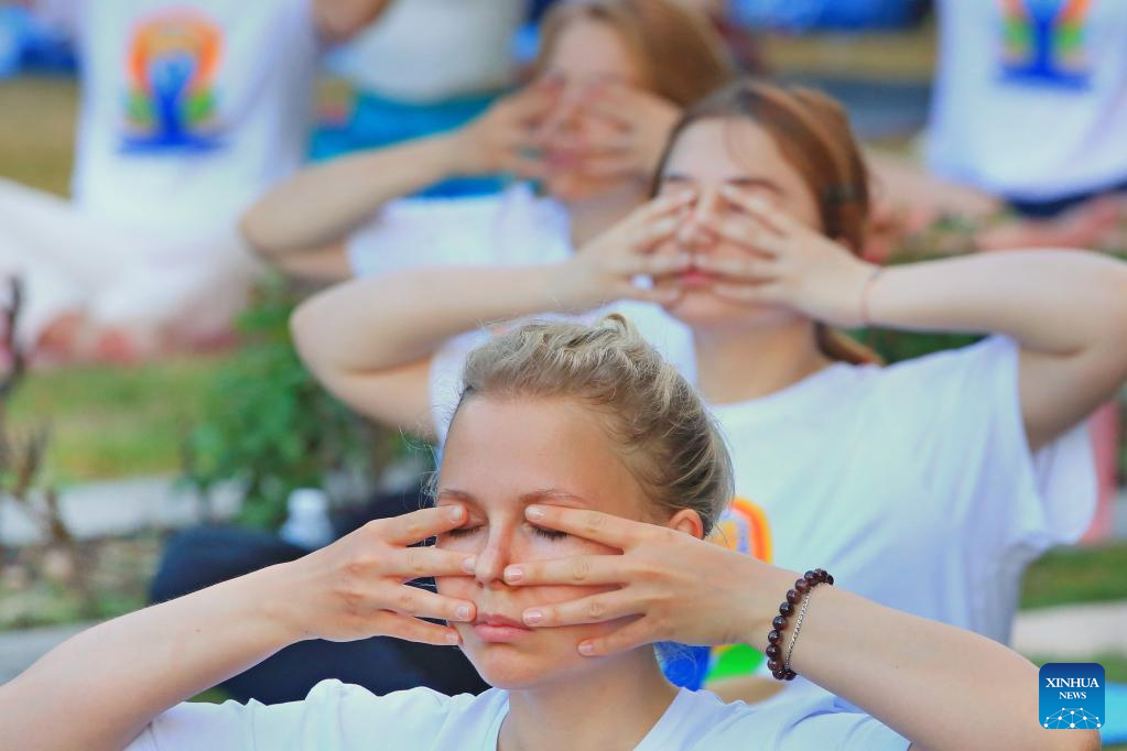 People mark upcoming International Yoga Day in Belarus