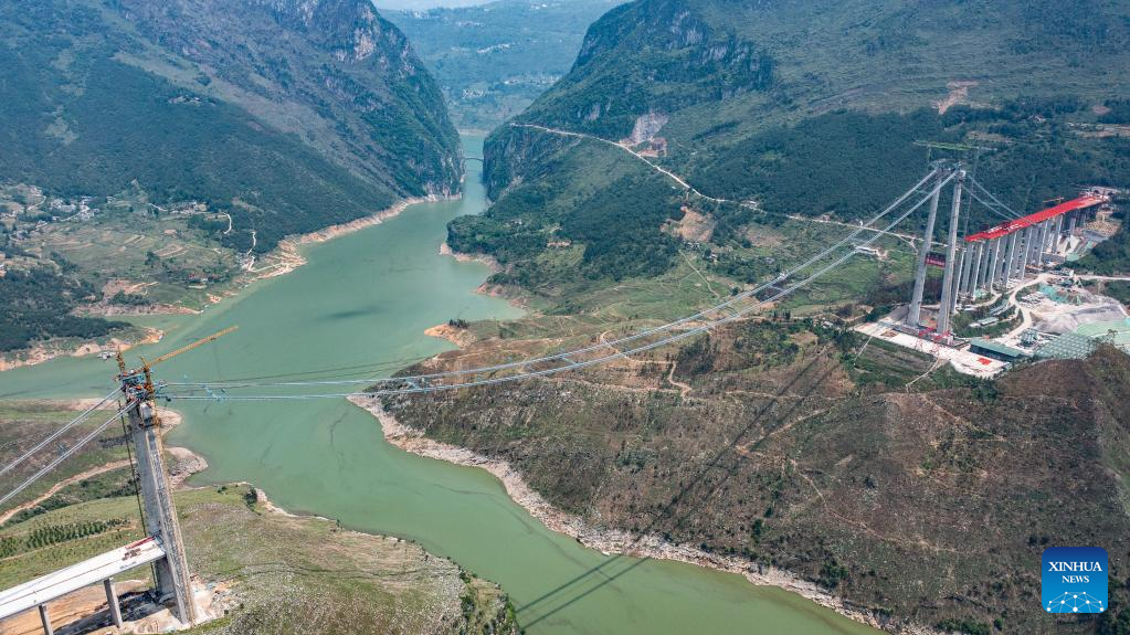 Zangke River grand bridge under construction in SW China