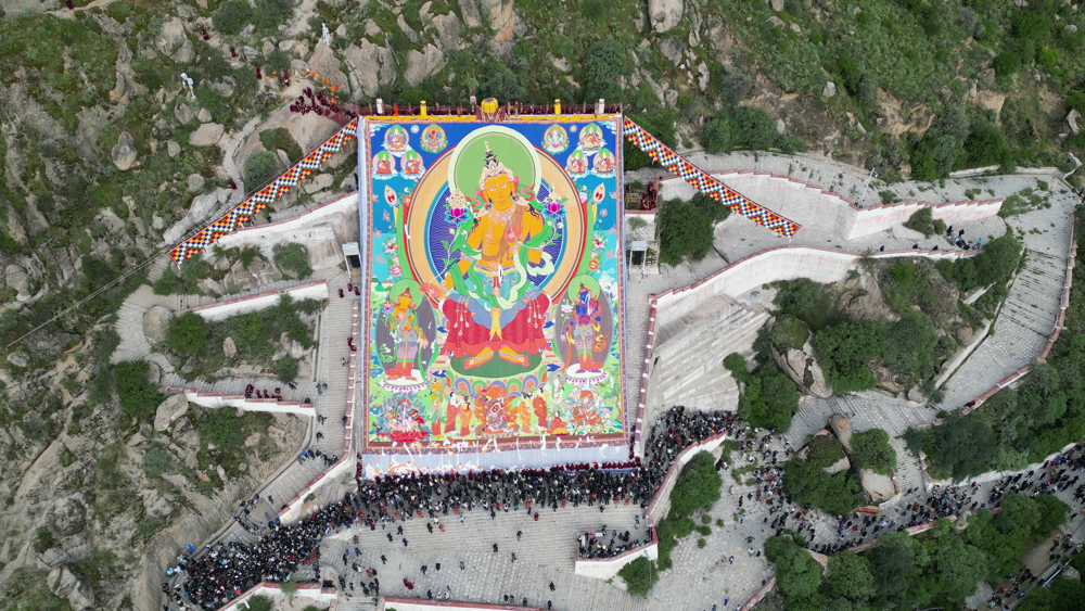 Giant thangka on display at Tibetan monastery