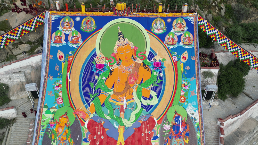 Giant thangka on display at Tibetan monastery