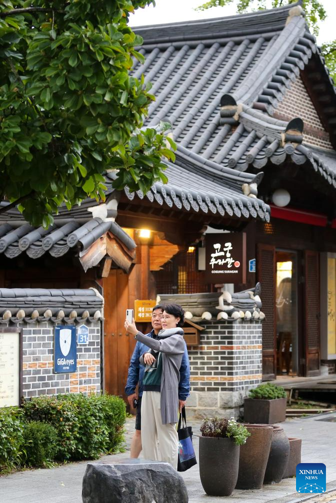 Tourists visit Hanok village in Jeonju, South Korea