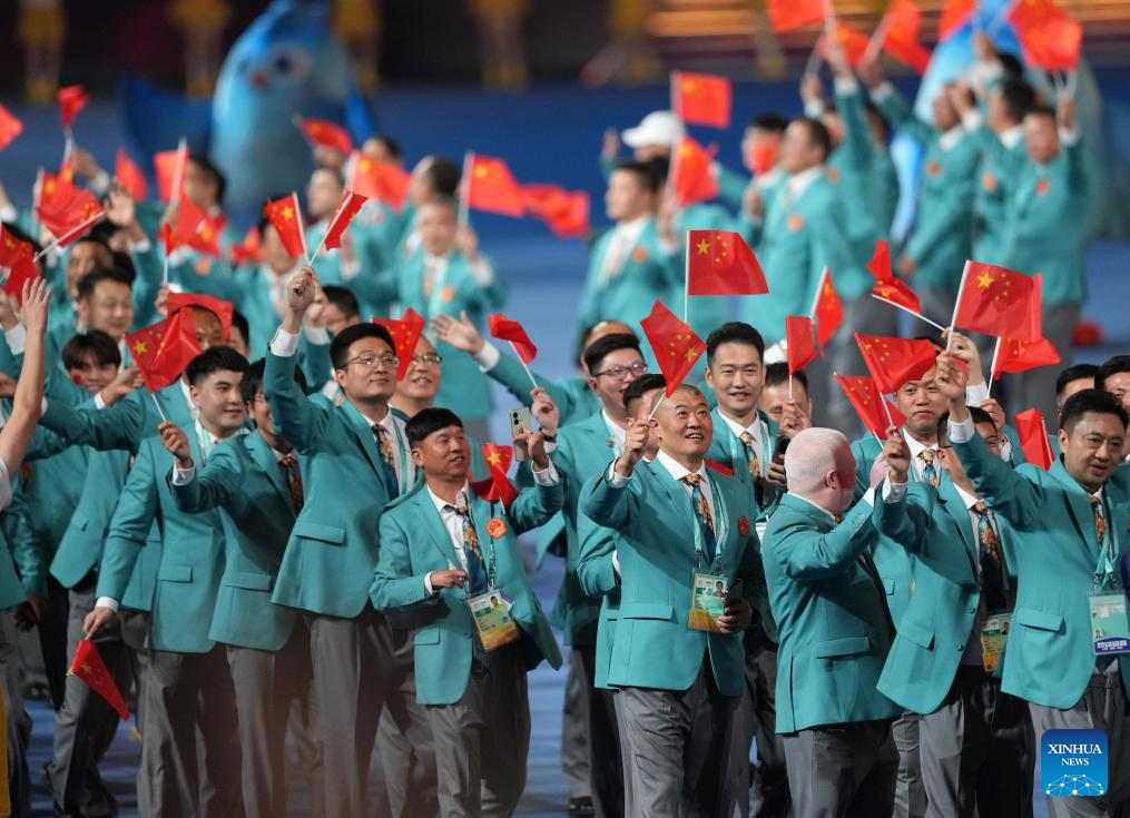 Delegations parade into stadium during opening ceremony of 4th Asian Para Games in Hangzhou