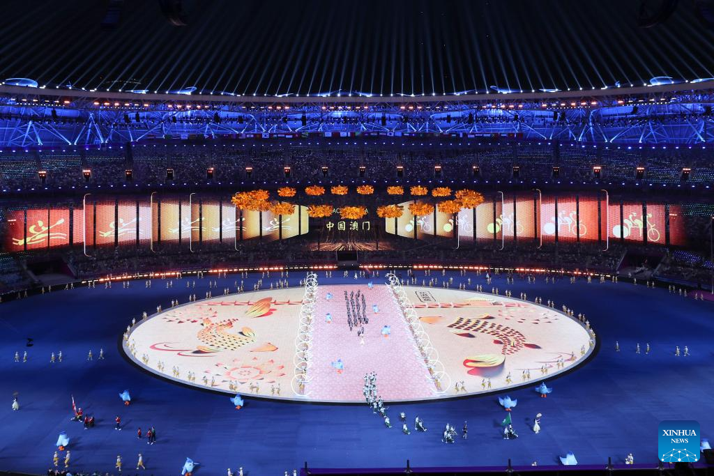 Delegations parade into stadium during opening ceremony of 4th Asian Para Games in Hangzhou