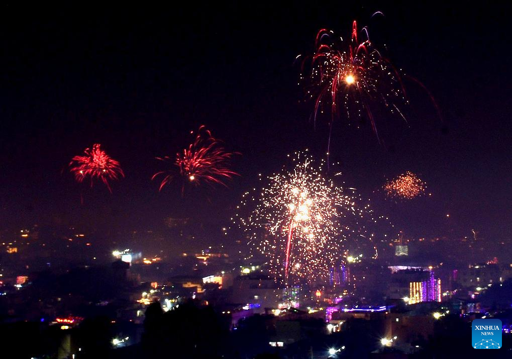 Fireworks illuminate sky during celebrations of Diwali festival in Bhopal, India
