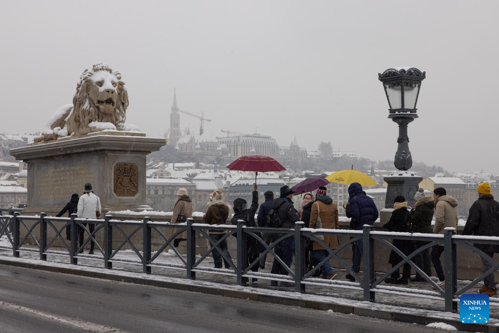 City view of snow-covered Budapest