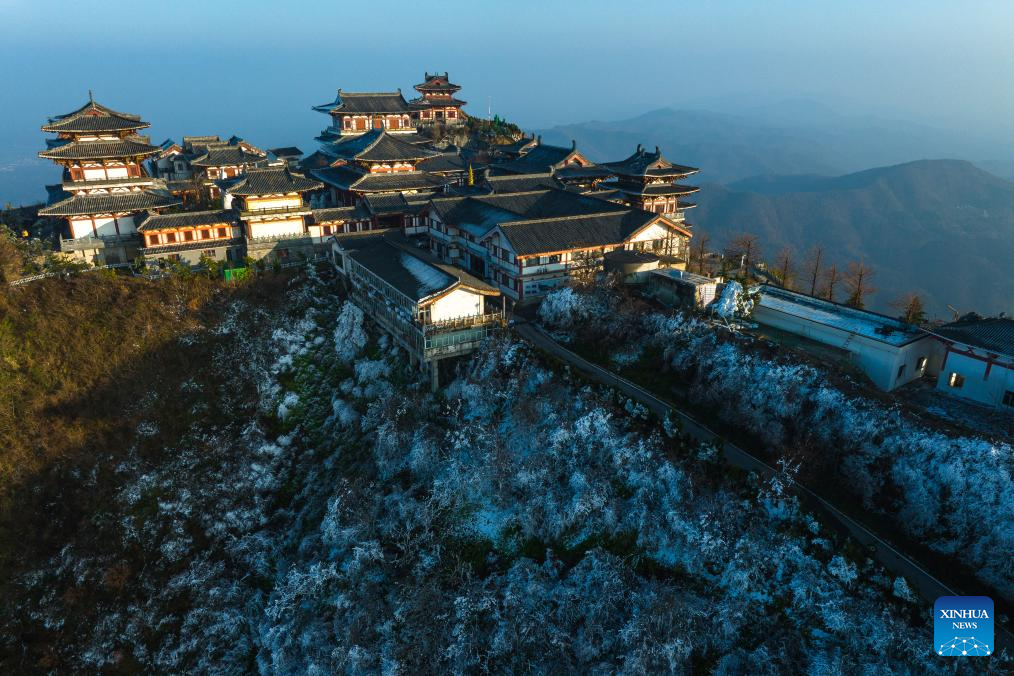 Snow-covered Dahong Mountain Scenic Spot in Suizhou, central China's Hubei
