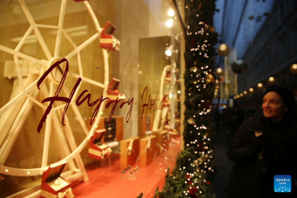 Holiday window displays seen at market in Brussels