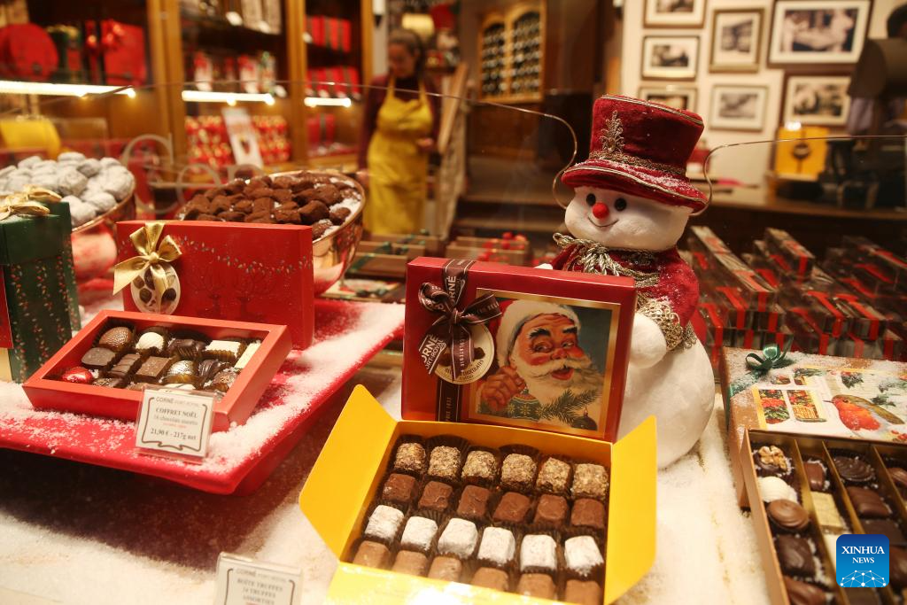 Holiday window displays seen at market in Brussels