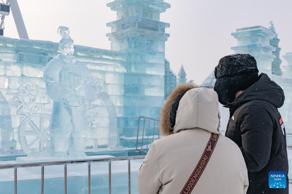 New attraction in Harbin: Ice sculptures of Terracotta Warriors