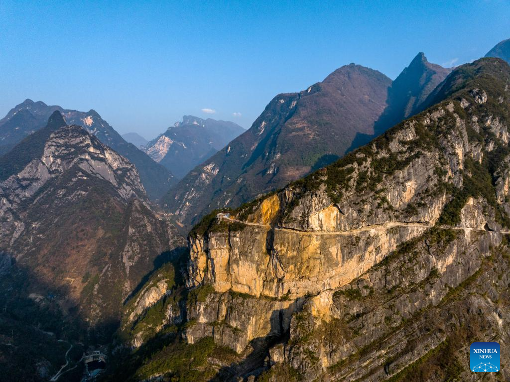 View of Lanying Cliff Road in SW China's Chongqing