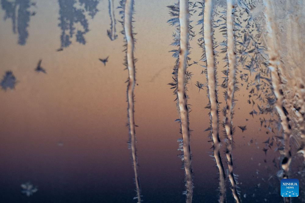 Windows with frost pattern pictured in Heihe, NE China