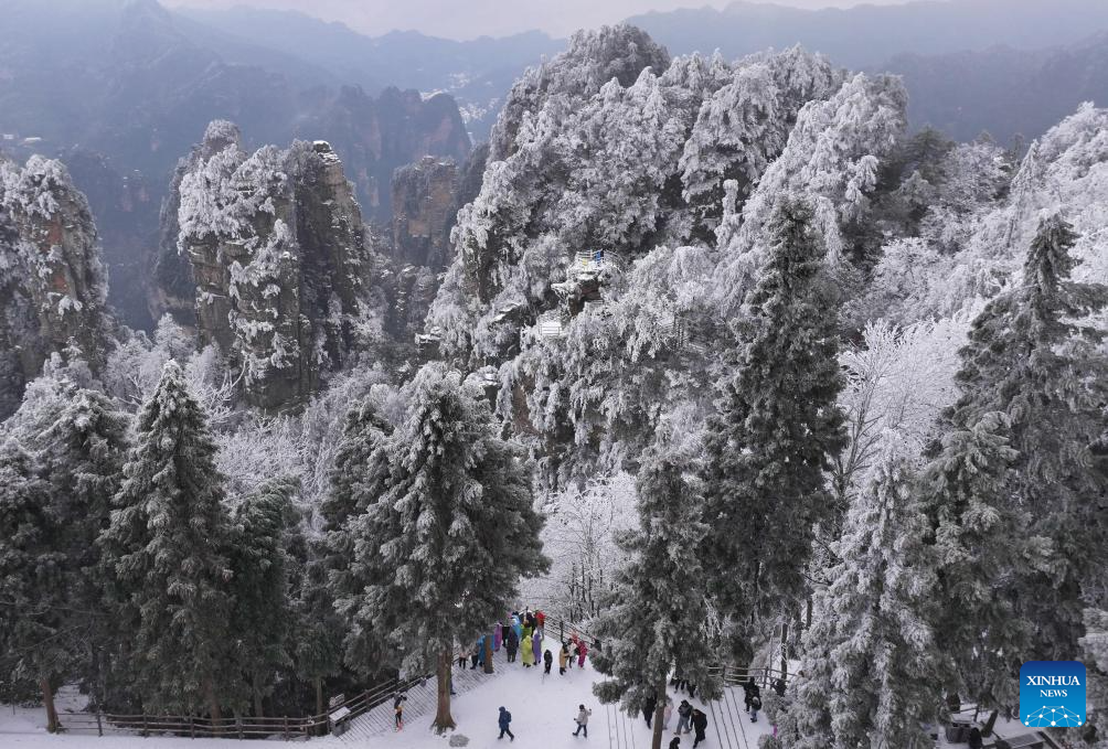 Snow scenery of Zhangjiajie National Forest Park in C China