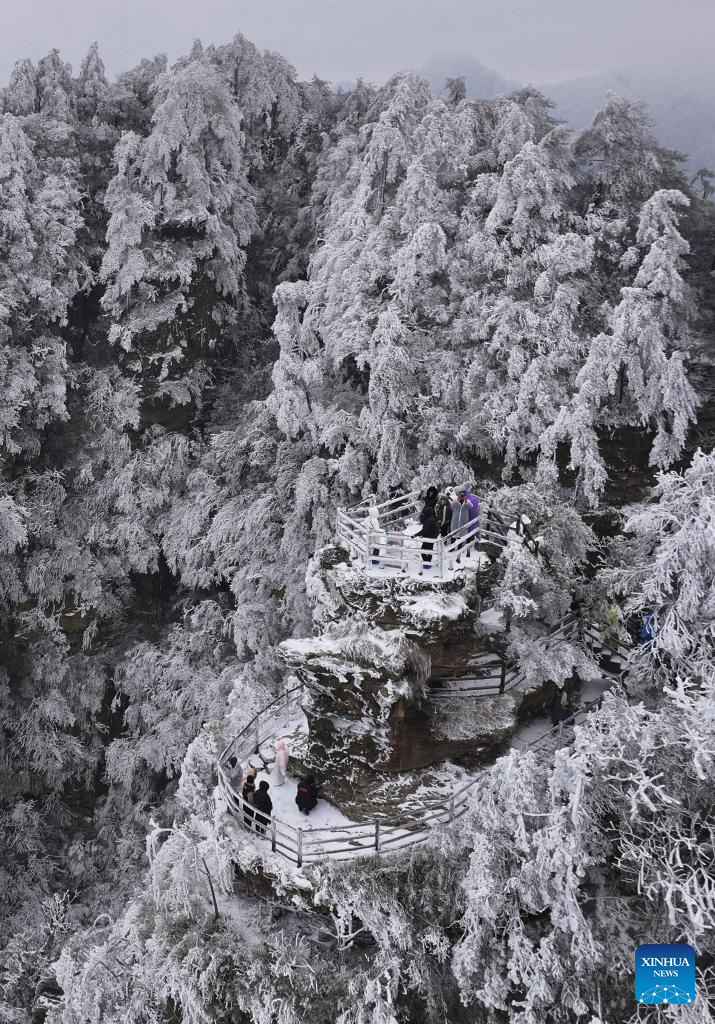 Snow scenery of Zhangjiajie National Forest Park in C China