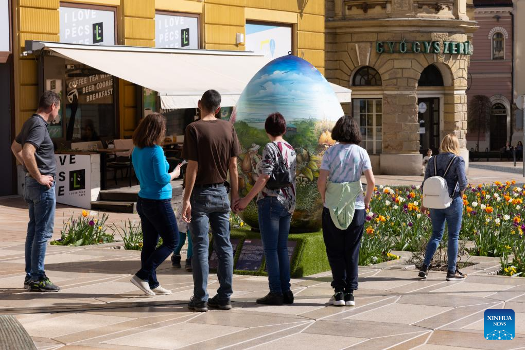 Two-meter tall Easter egg decoration seen in Hungary