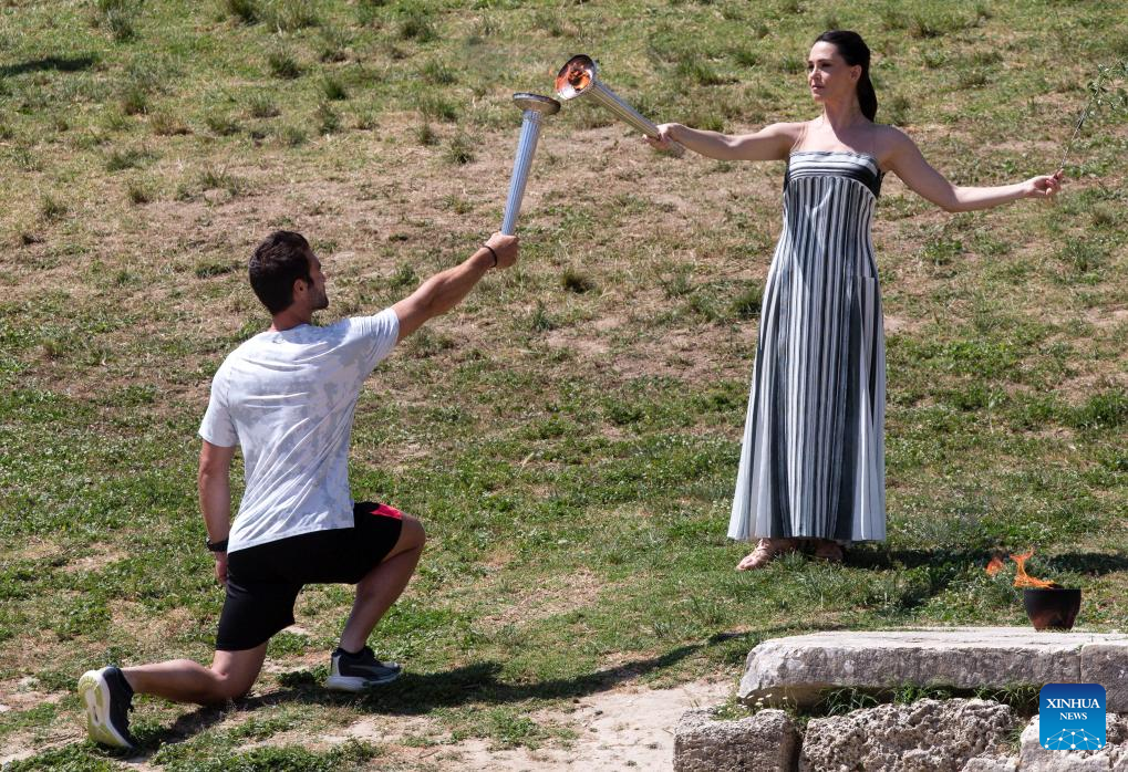 Paris 2024 Olympics flame lighting rehearsal held at Ancient Olympia