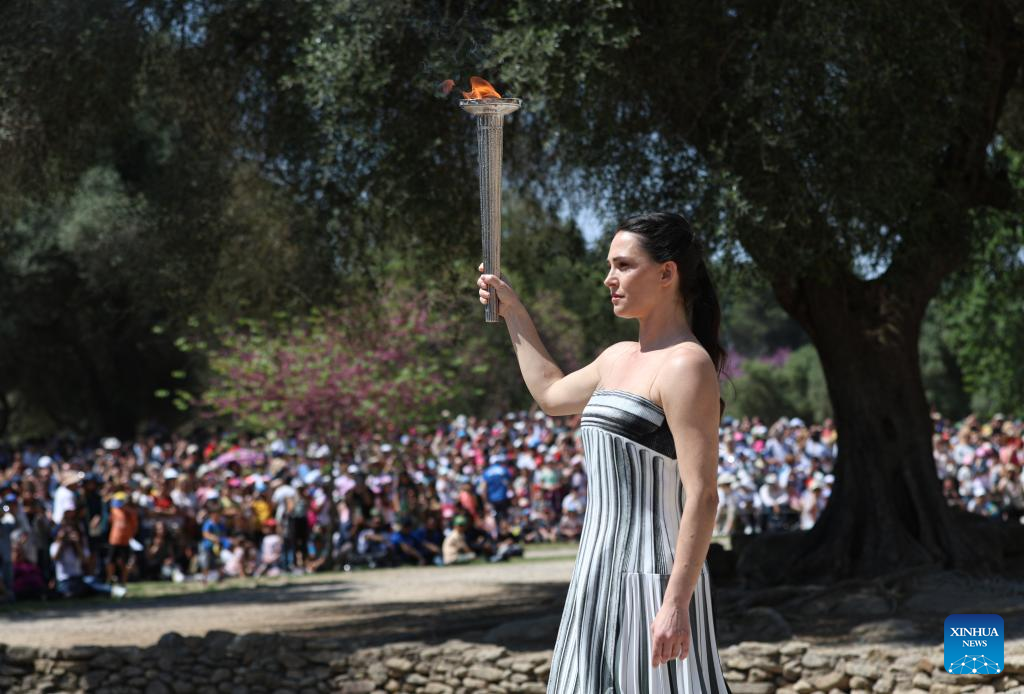 Paris 2024 Olympics flame lighting rehearsal held at Ancient Olympia