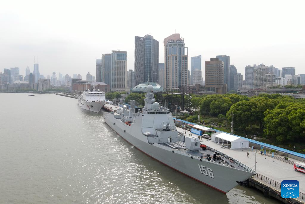 Chinese PLA navy holds open day event in Shanghai to mark 75th founding anniv.