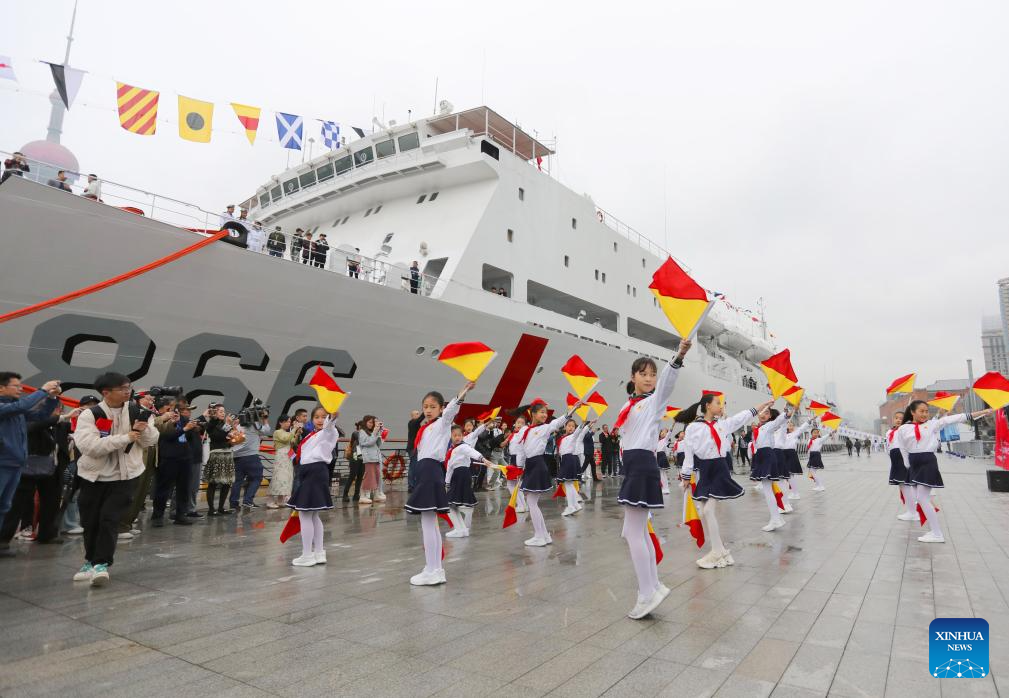 Chinese PLA navy holds open day event in Shanghai to mark 75th founding anniv.