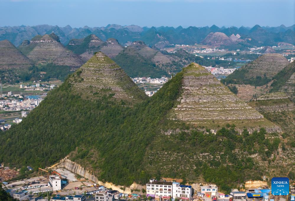 Scenery of pyramid-shaped hills in Guizhou, SW China