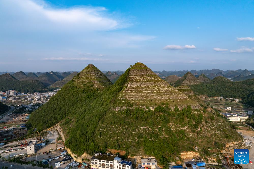 Scenery of pyramid-shaped hills in Guizhou, SW China