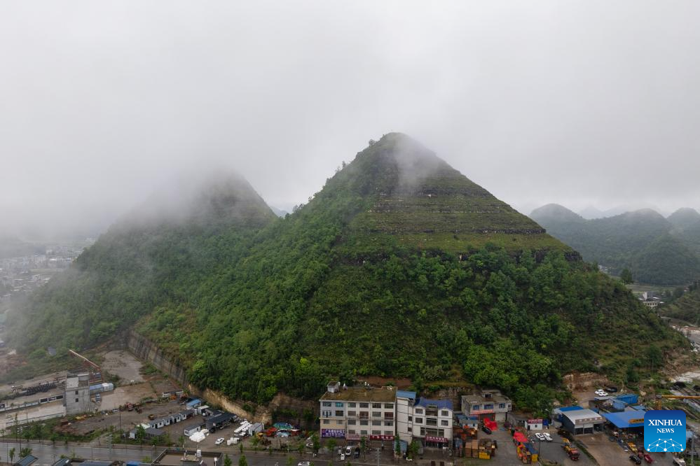 Scenery of pyramid-shaped hills in Guizhou, SW China