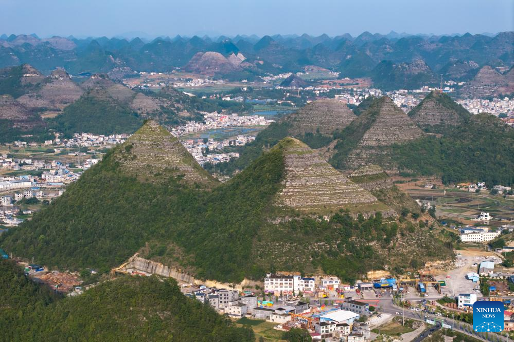 Scenery of pyramid-shaped hills in Guizhou, SW China