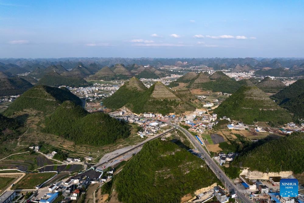 Scenery of pyramid-shaped hills in Guizhou, SW China