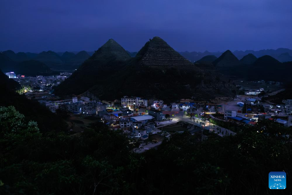 Scenery of pyramid-shaped hills in Guizhou, SW China