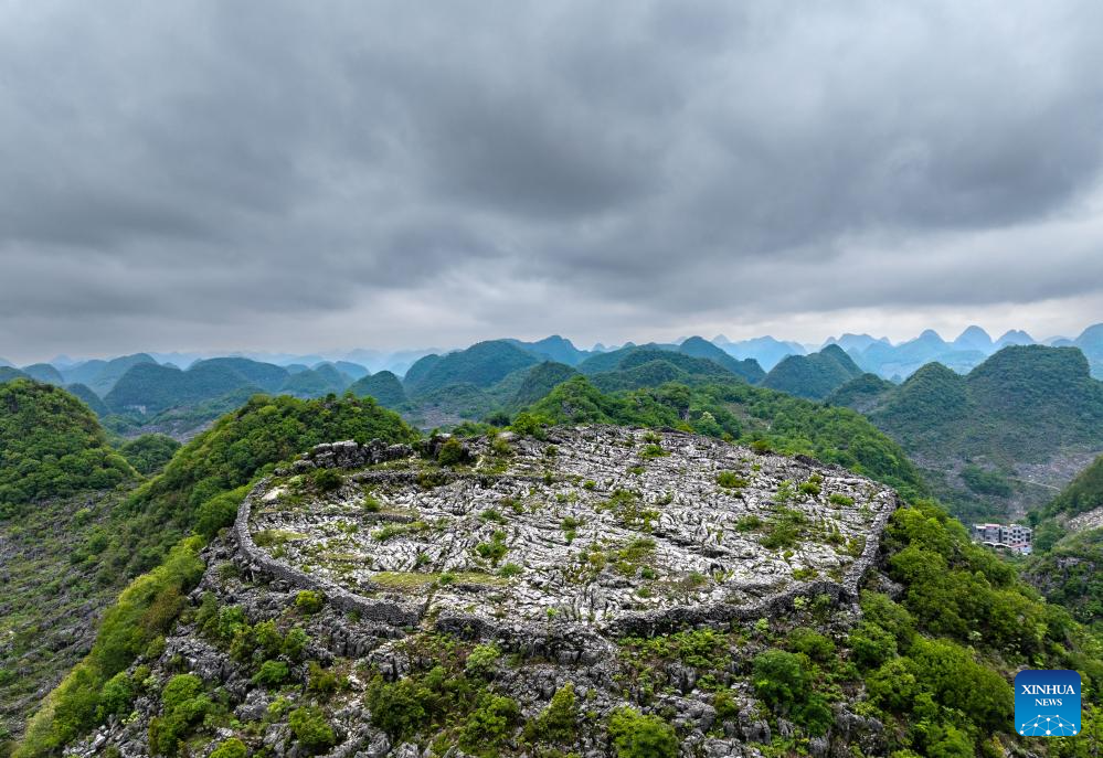 Scenery of ancient fortifications on hilltop in China's Guizhou