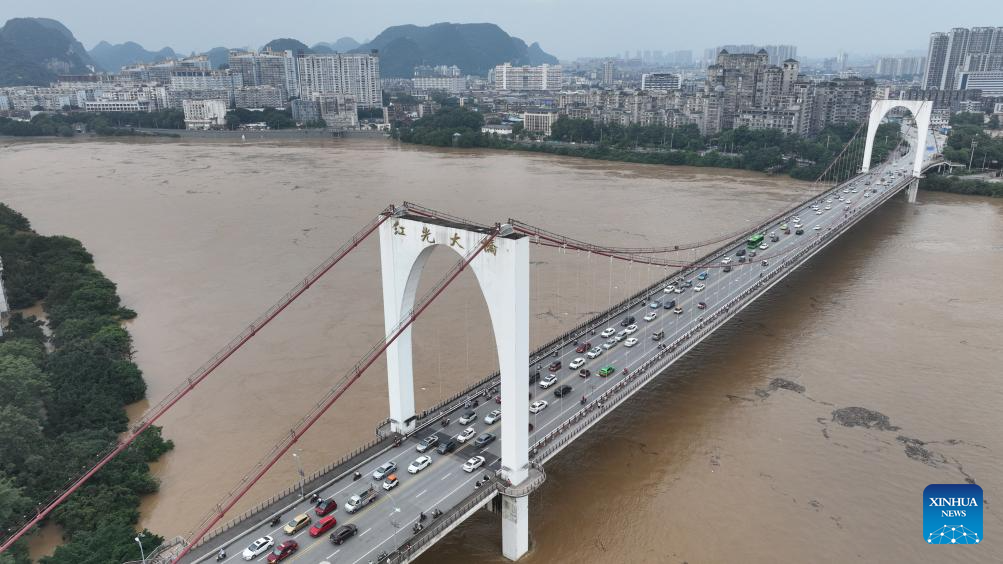 Water level of Liujiang River rises to 86.3 meters in China's Guangxi