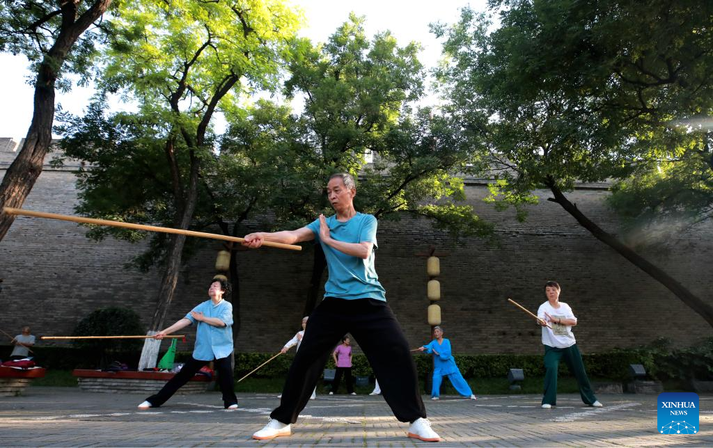 Sports life around the ancient city wall in Xi'an, China