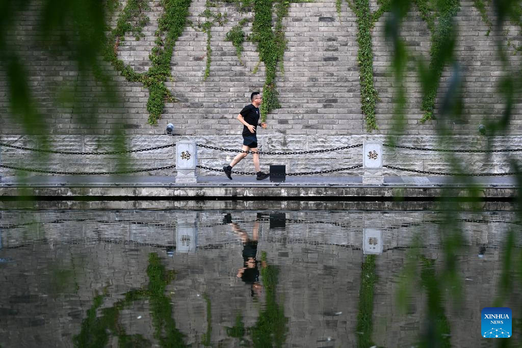 Sports life around the ancient city wall in Xi'an, China