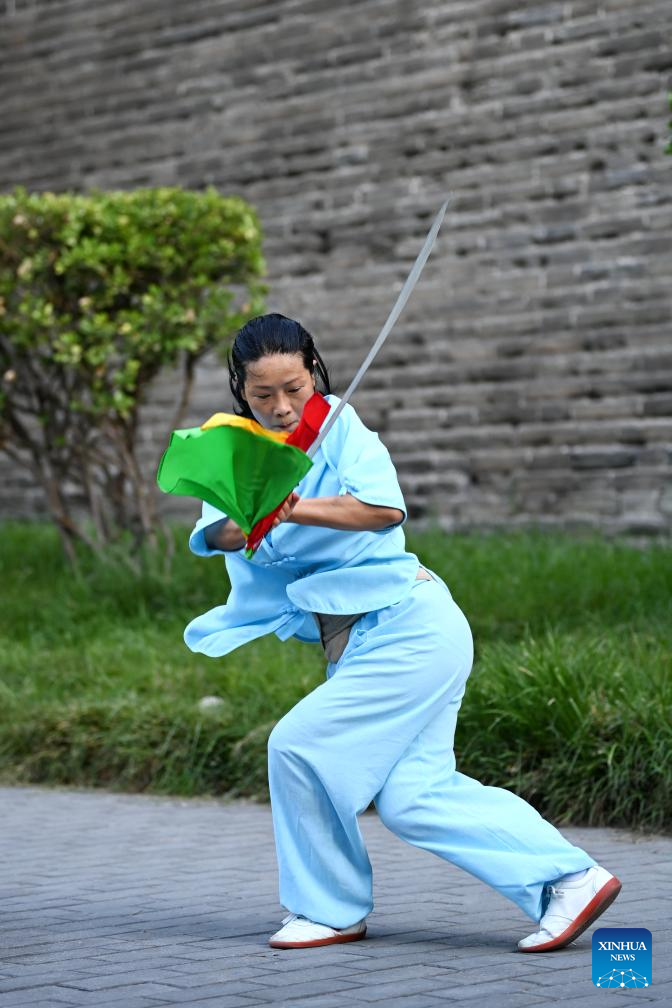 Sports life around the ancient city wall in Xi'an, China