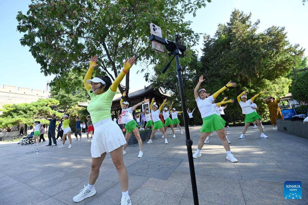 Sports life around the ancient city wall in Xi'an, China