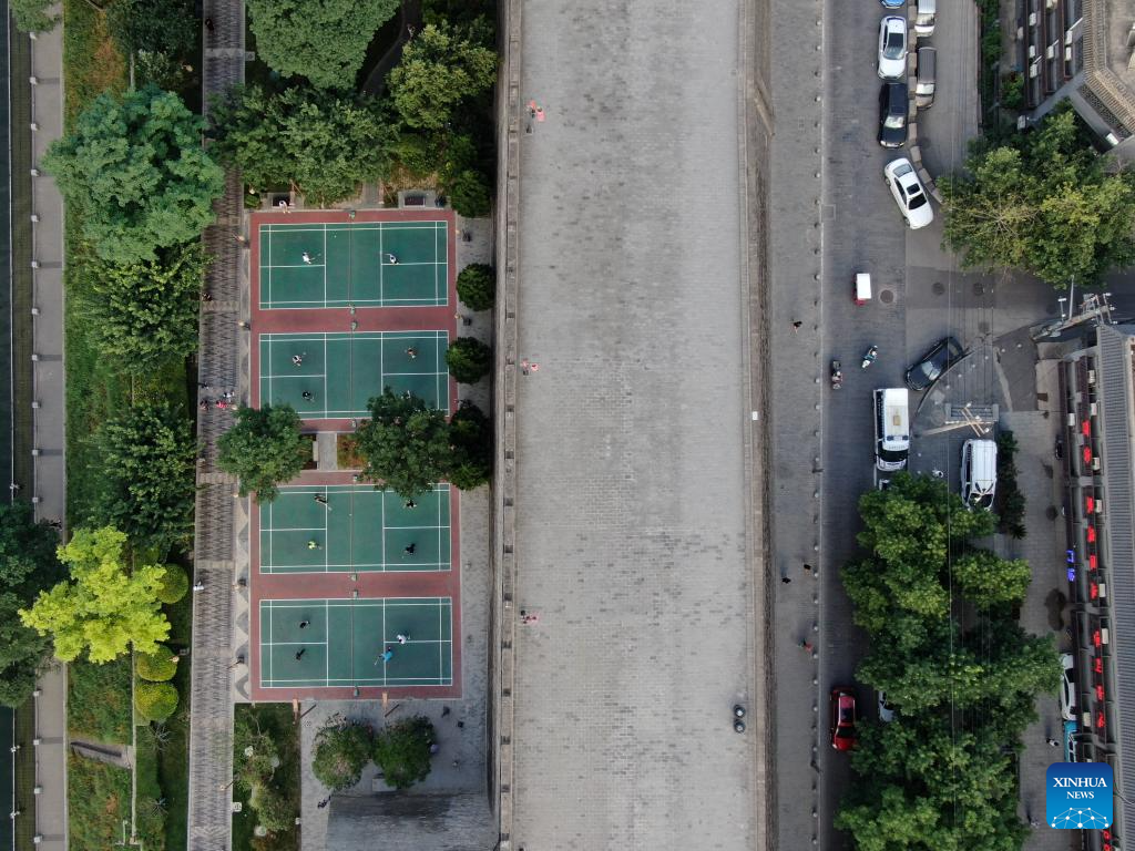 Sports life around the ancient city wall in Xi'an, China