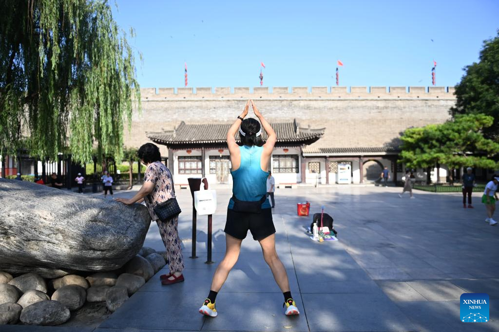 Sports life around the ancient city wall in Xi'an, China