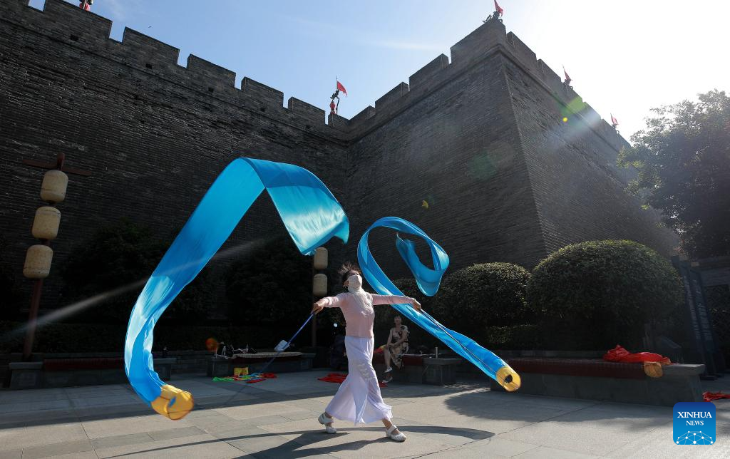 Sports life around the ancient city wall in Xi'an, China