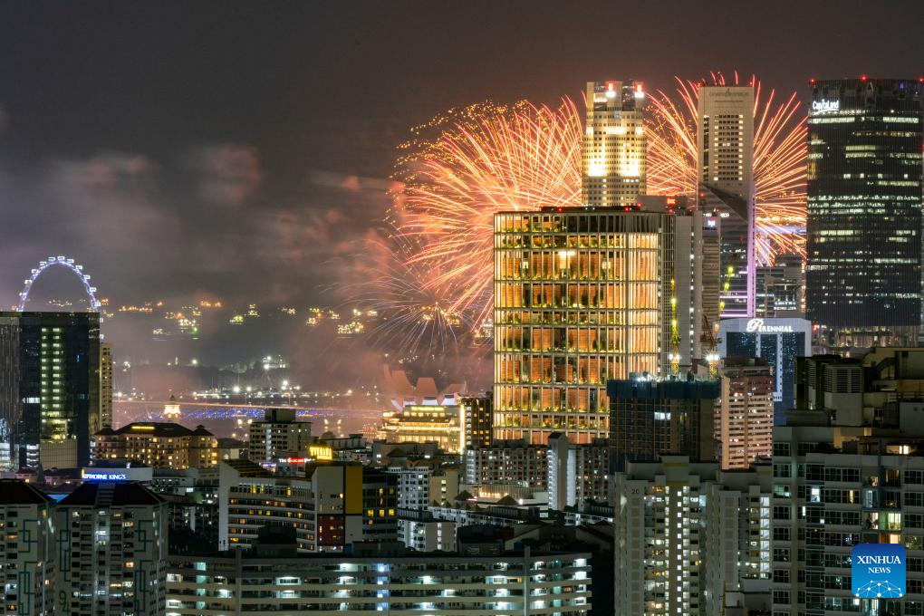 Rehearsal of Singapore's National Day Parade held in Marina Bay