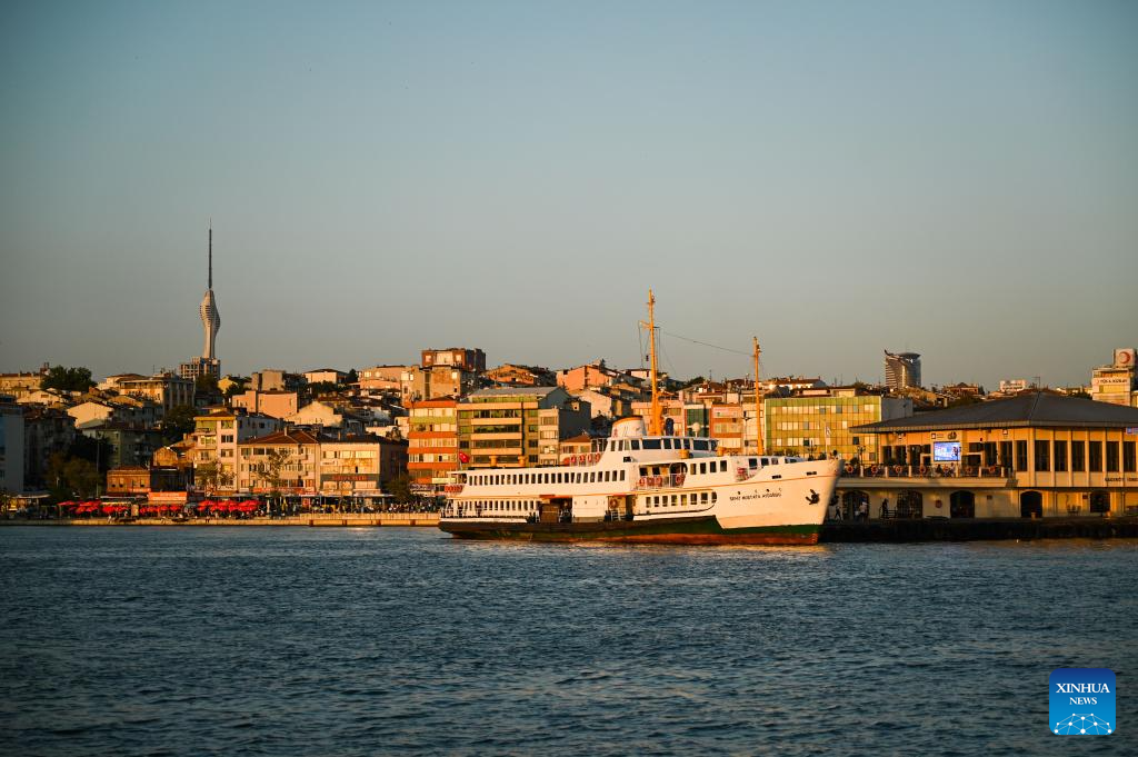 Sunset scenery at Bosphorus Strait in Istanbul, Türkiye