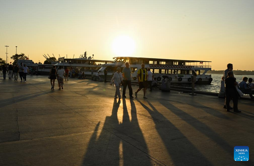 Sunset scenery at Bosphorus Strait in Istanbul, Türkiye