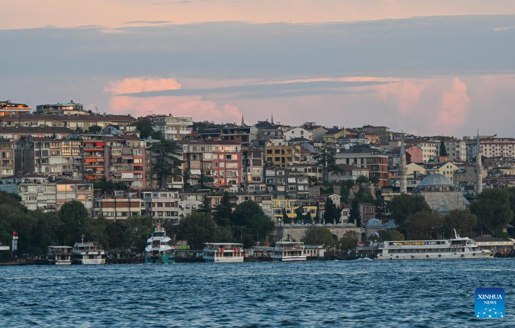 Sunset scenery at Bosphorus Strait in Istanbul, Türkiye