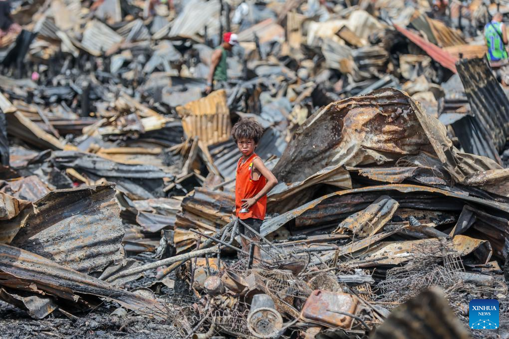 Aftermath of slum area fire in Cavite, Philippines