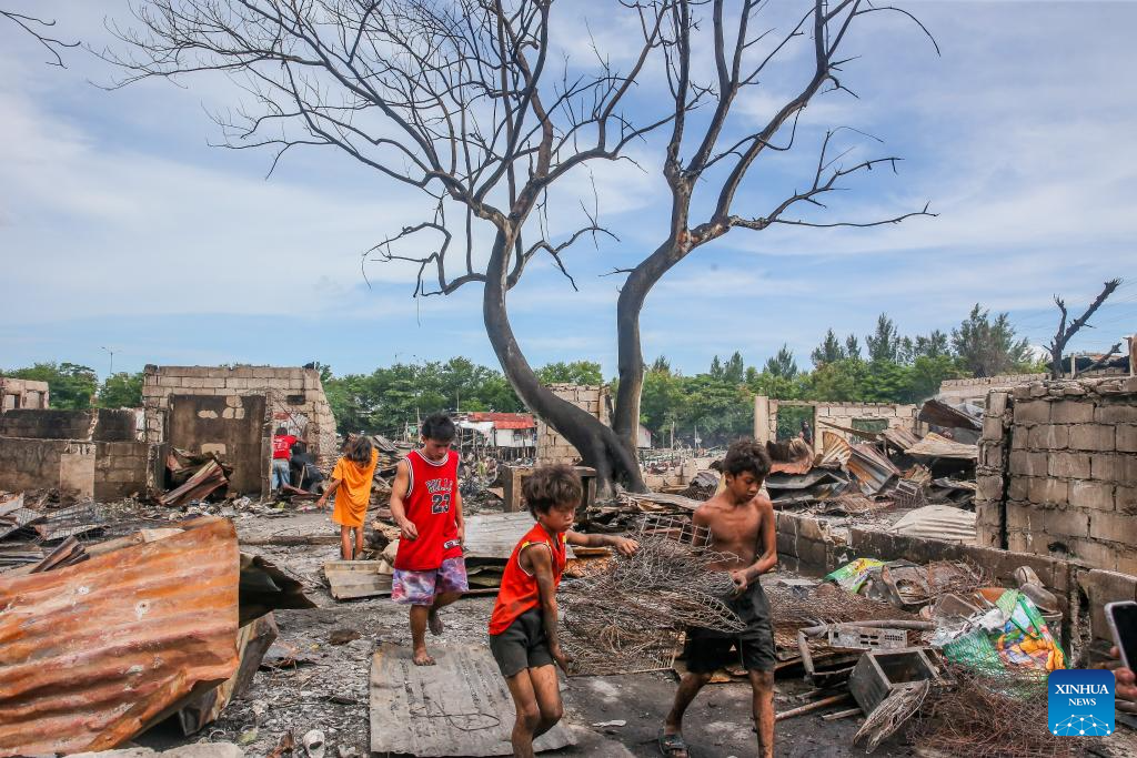 Aftermath of slum area fire in Cavite, Philippines