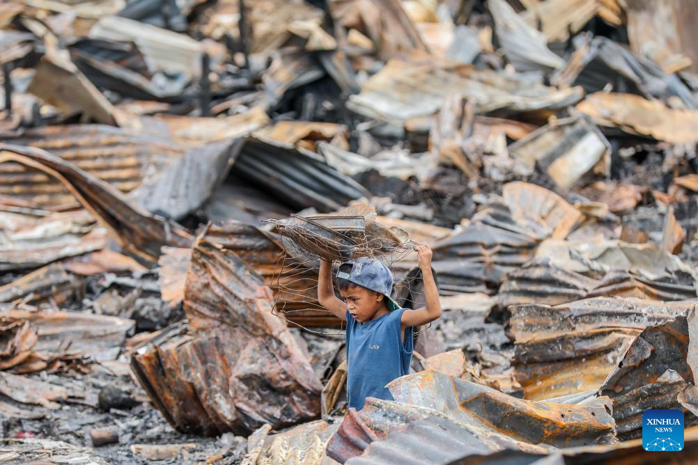 Aftermath of slum area fire in Cavite, Philippines