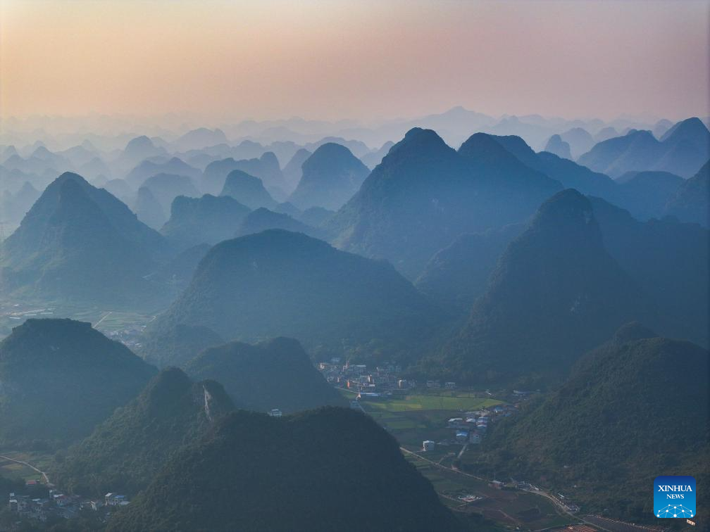 Autumn scenery of Sandu Town in S China's Guangxi